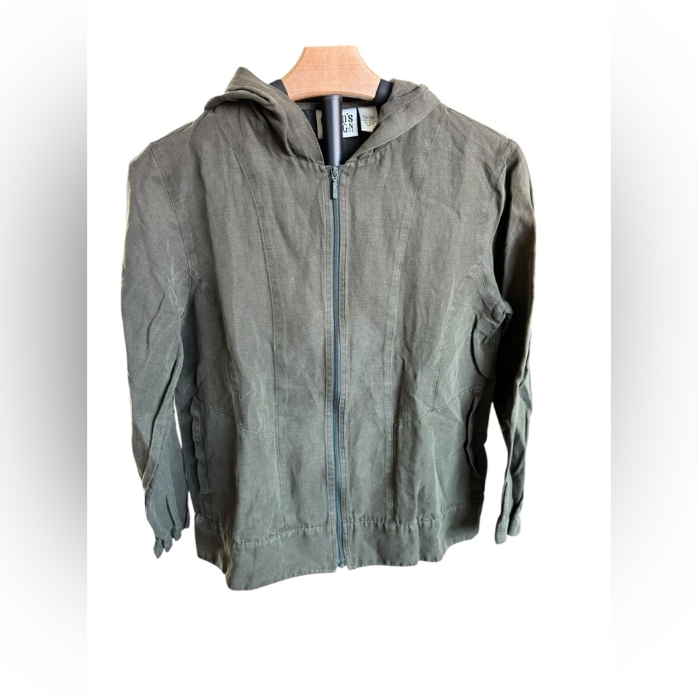 Chico's Design Dark Green Linen Silk Blend Jacket size xs